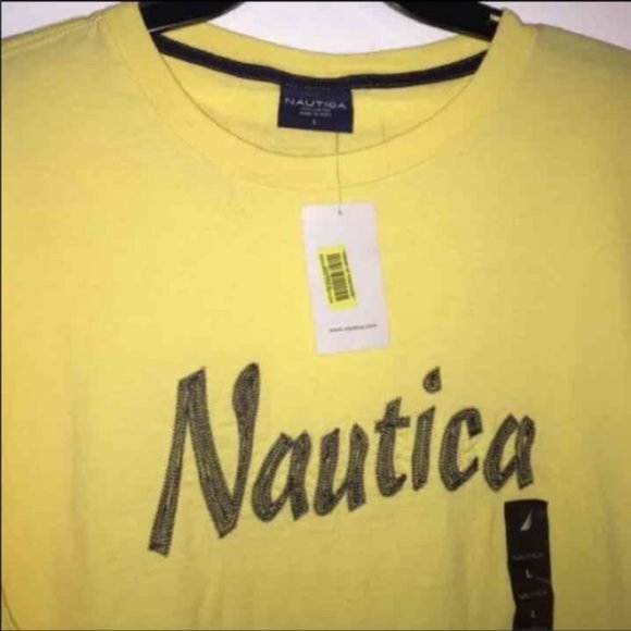 Nautica MENS Large 100% cotton Yellow T shirt NWT - Picture 2 of 3
